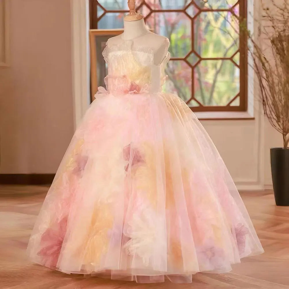 MQTIME - Luxury Arabic Floral Girl Dress with Flowers Dubai Kids Princess Birthday Wedding Party First Communion Gown 2024 J229
