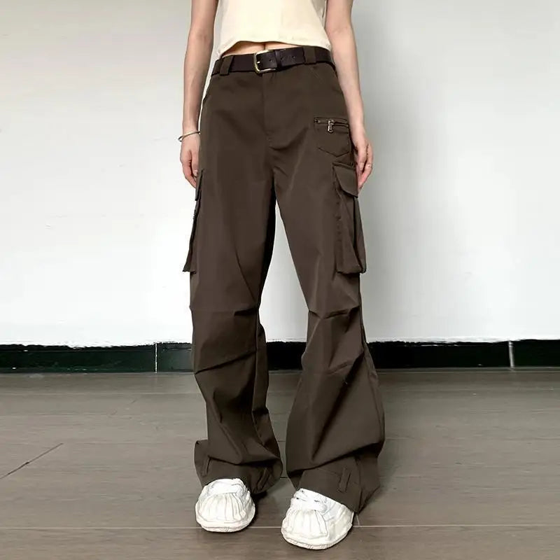 nvxiot Summer Vintage Loose Cargo Pants Women Fashion High Waist Wide Trousers Streetwear New Full Length Casaul Pants Pocket