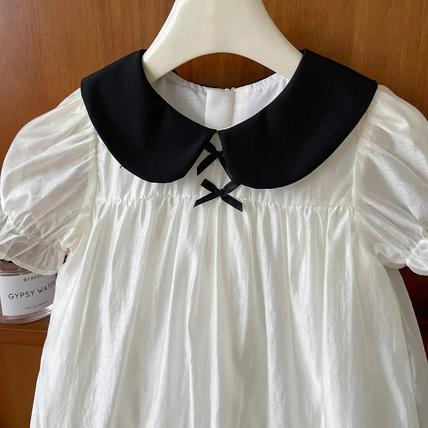 MQTIME - Summer Korean Children Girl Dress Cotton Patchwork Turn Down Collar Short Sleece Baby Girl Dress Loose Tulle Toddler Girl Dress