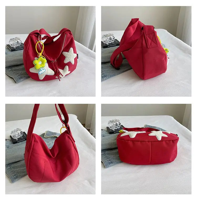 nvxiot - Star Y2k Messenger Bag Women New Harajuku Cute Canvas Casual Tote Crossbody Bag Ladies Red Bolsa Mujer Aesthetic