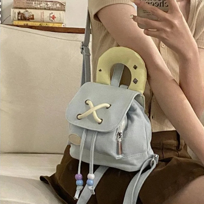 nvxiot - Denim Small Backpack Korean Fashion Harajuku Style 2024 New Student Backpack Sweet Cute Casual Luxury Female Kawaii Bag