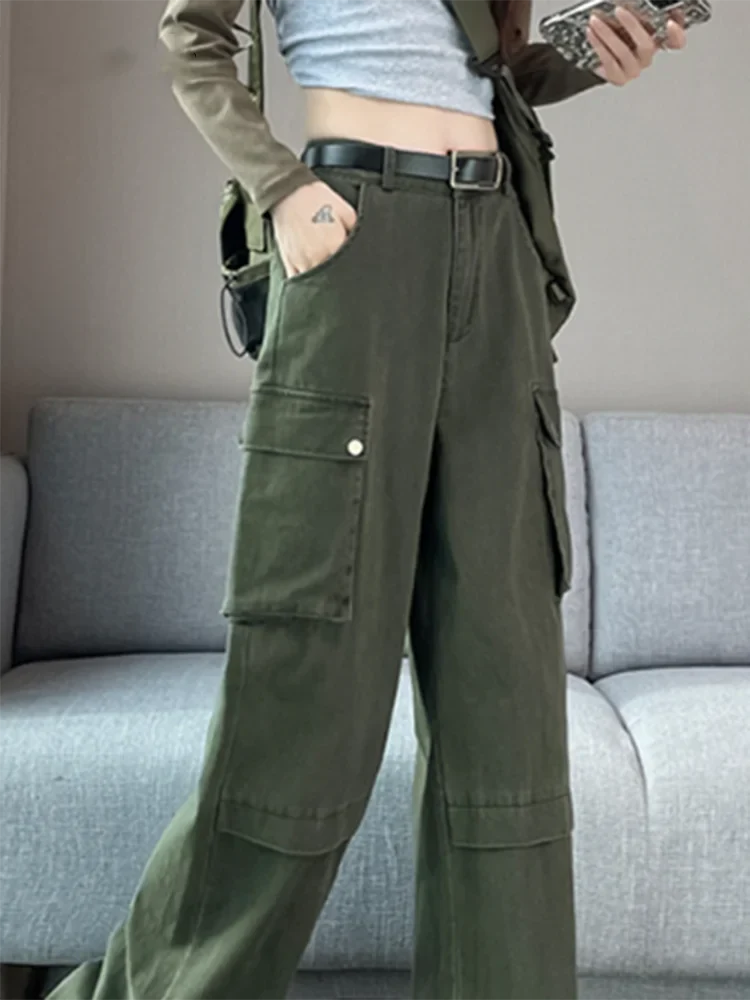 nvxiot - New Y2K Fashion Cargo Women Wide Leg Pants High Waist Chicly Pockets Female Pants Straight Casual Black Loose Trousers Lady