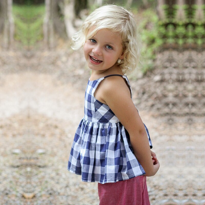 nvxiot 100% Quality Linen Girls Plaid Tops Summer New Children's Sleeveless Casual Loose Design Handmade Blouse TZ067