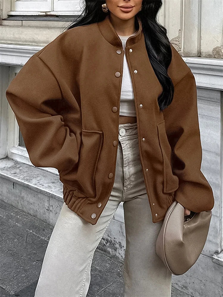 nvxiot - Winter Vintage Pocket Outwear Female Patchwork Loose Casual Lapel Long Sleeve Casual Solid Streetwear Women's Coat 2024