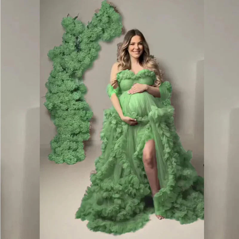MQTIME - Maternity Dresses for Photoshoot Puffy Ruffles Tulle Pregnancy Gowns Baby Shower