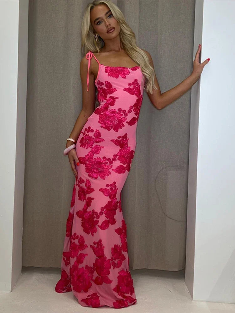 nvxiot - Embroidery Flower Backless Long Dresses Sexy Sling Slim Fit Robes Female Summer Long Ruffles Sleeve Short Dress Party Streetwear