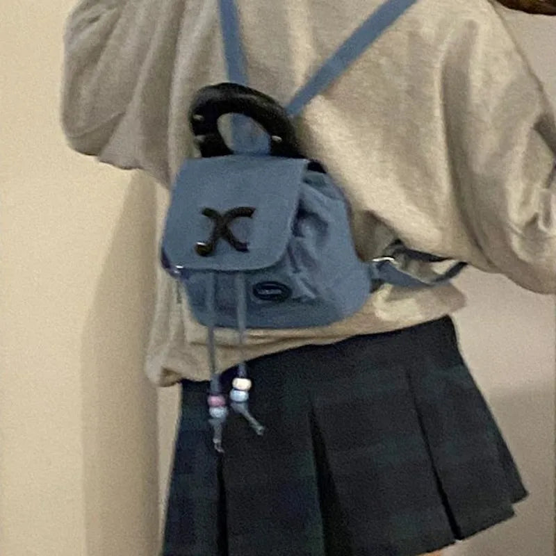 nvxiot - Denim Small Backpack Korean Fashion Harajuku Style 2024 New Student Backpack Sweet Cute Casual Luxury Female Kawaii Bag