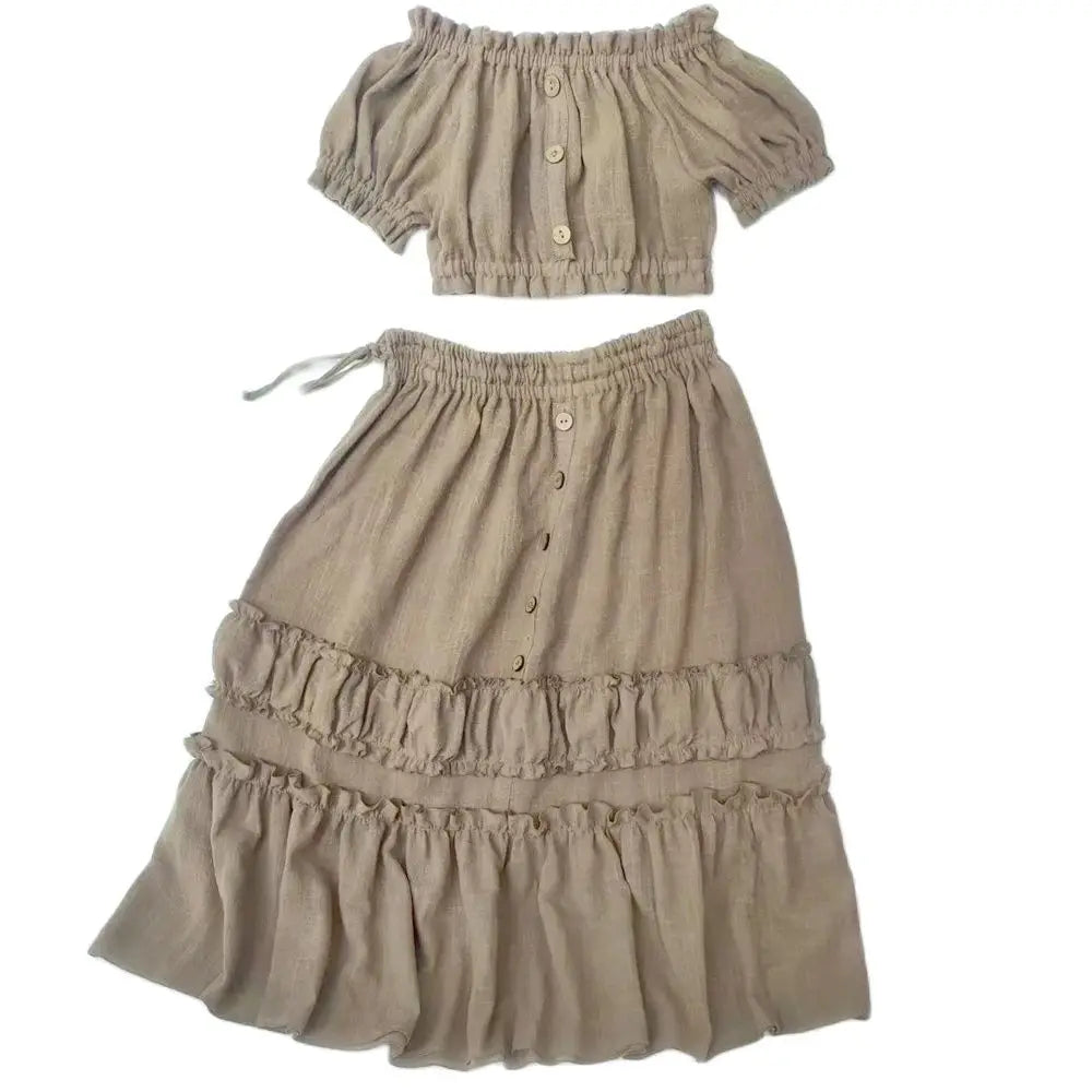 MQTIME - 9-13 Year Old Girl Linen Cotton Two-Piece set Bohemian Dress For Parent-Child Wear Photo Shoot Photography Dress For Girl