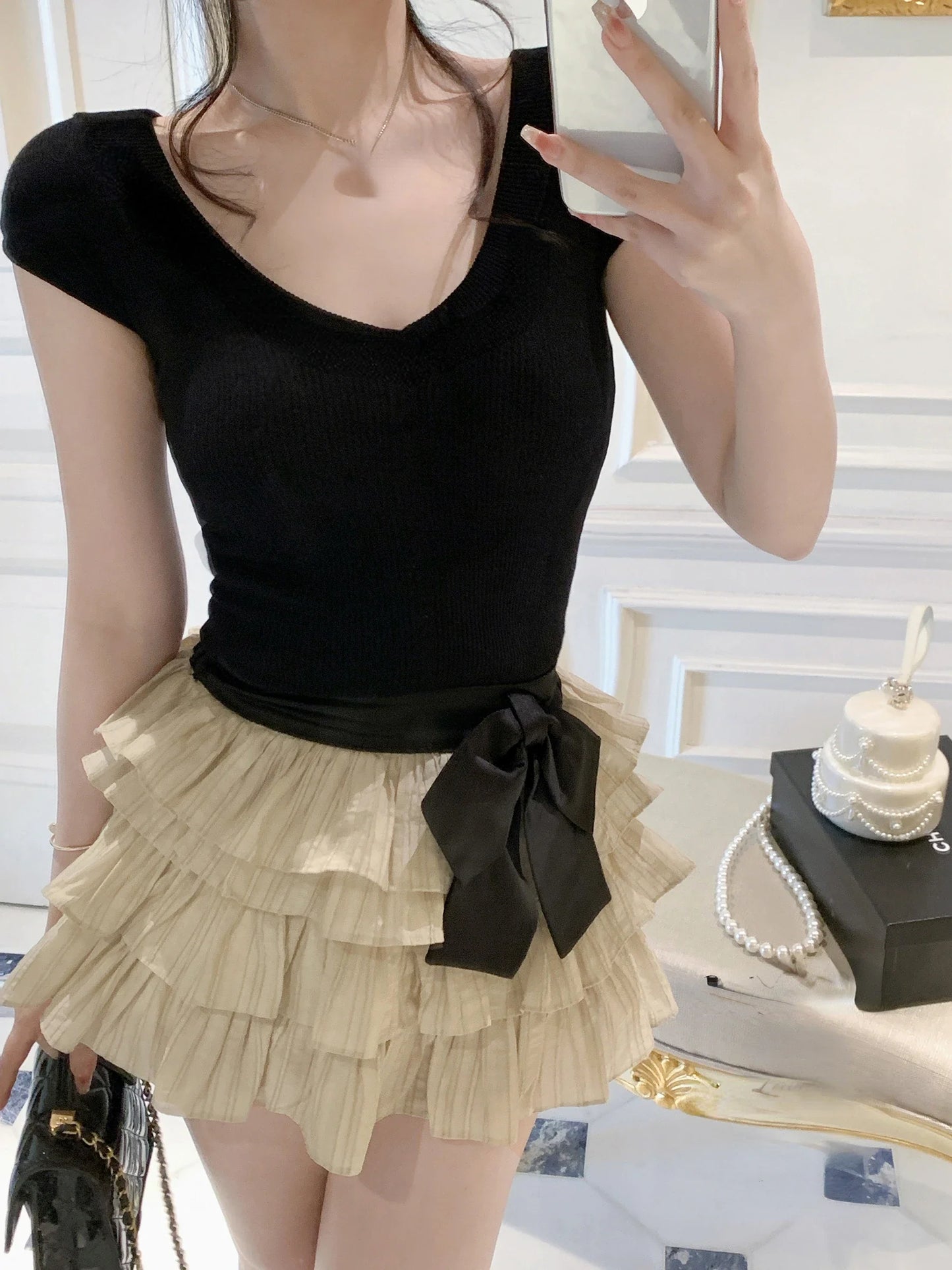 MQTIME - Chiffon 2 Piece Skirts Sets Outwear Casual Y2k Crop Tops Sleeveless + Mini Skirts Korean Fashion Suits 2000s Vintage Clothing