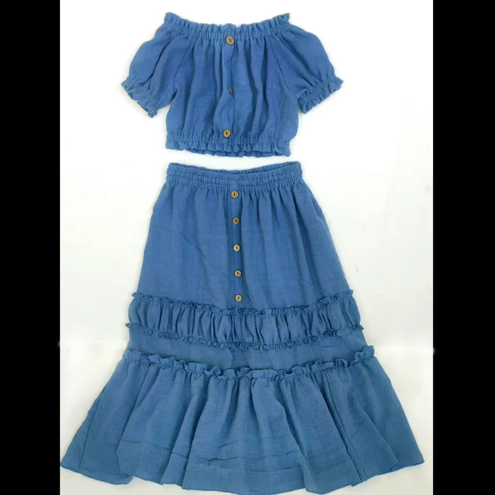 MQTIME - 9-13 Year Old Girl Linen Cotton Two-Piece set Bohemian Dress For Parent-Child Wear Photo Shoot Photography Dress For Girl