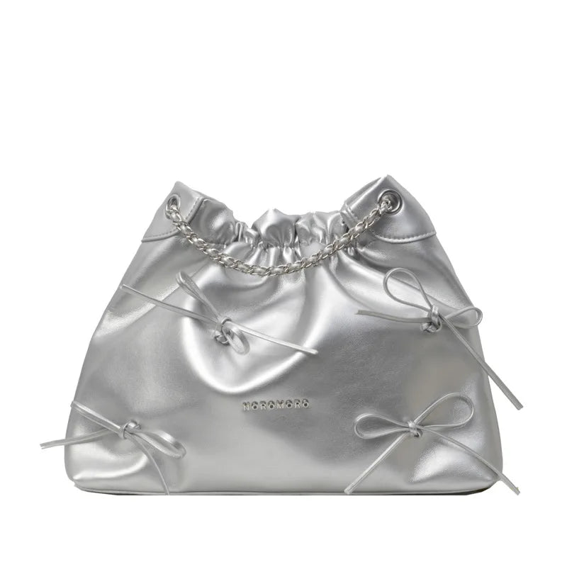 MQTIME - 2024 Summer New Ladies Handbag Fashion Simple Beige Pink Silver Pu Bucket Bags For Women Trendy Casual Shoulder Bag Crossbody