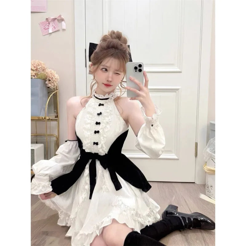 MQTIME - 2024 New Lolita Kawaii Princess Lace Dress Woman Chic Japanese Style Sweet Y2k Mini Dress Design Elegant Short Party Dress