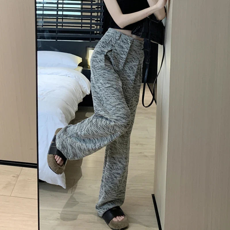 nvxiot Vintage Y2K Contrast Color Patchwork Loose Casual Pants Women Summer New High Waist Fashion All-match Straight Pants
