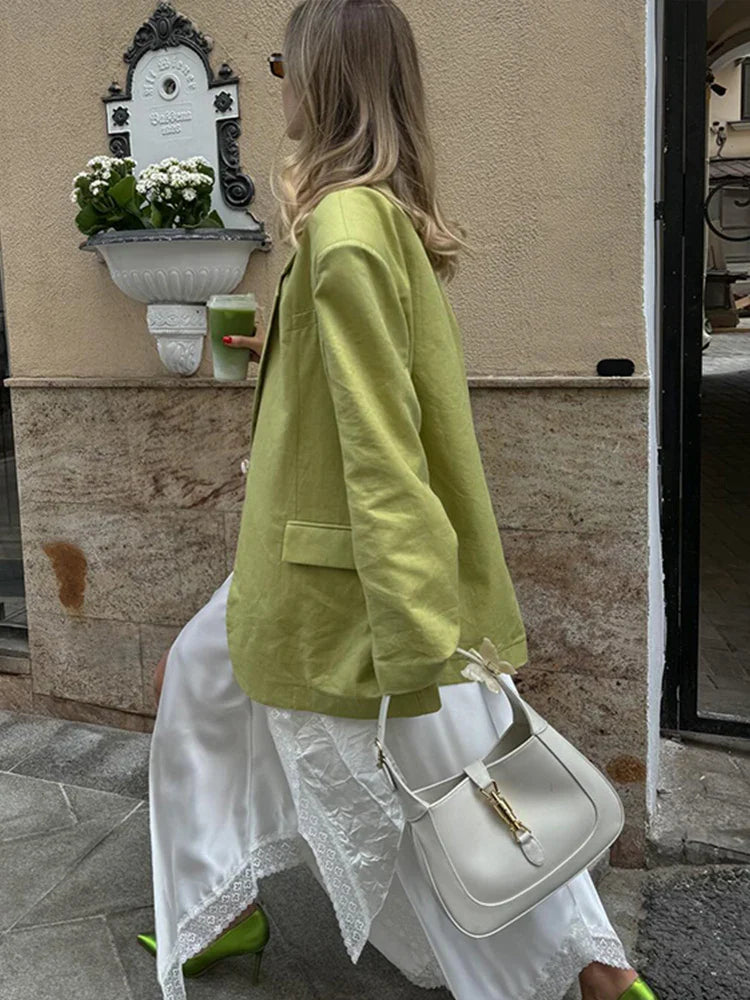 nvxiot - Casual Loose Outerwears Solid Long Sleeve Women's Jacket Turn-down Collar High Street Coats All Match Simple Female Suit Tops