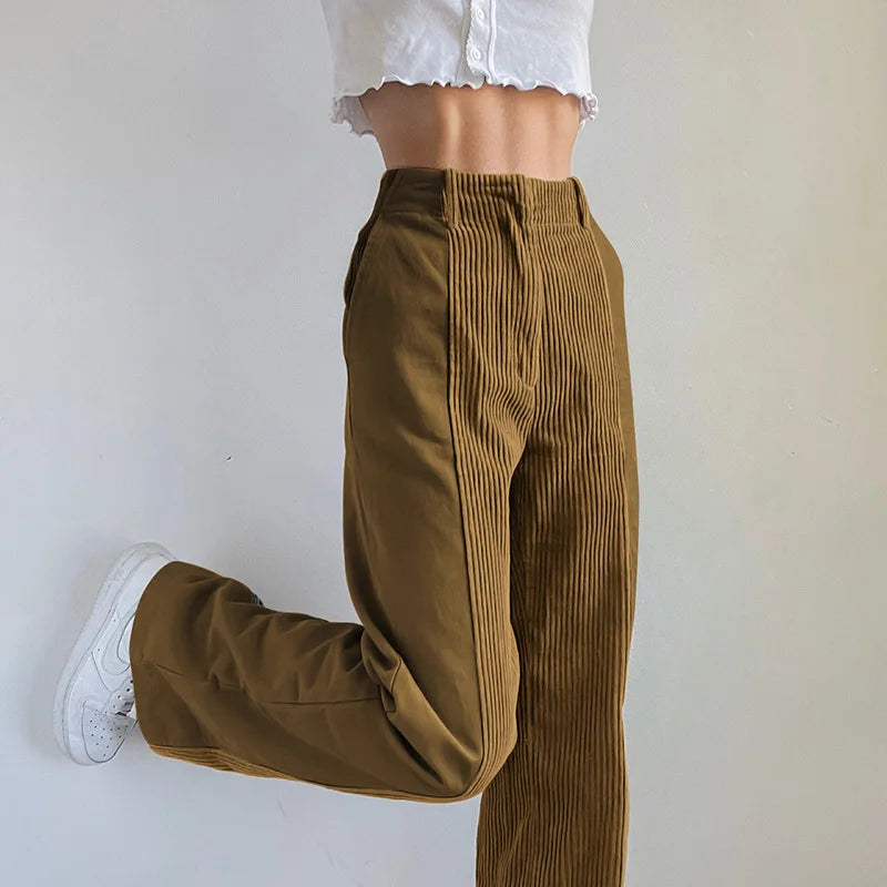 nvxiot Autumn winter new women's straight pants Plus Size high waist loose collocation color casual pants corduroy pants women trousers