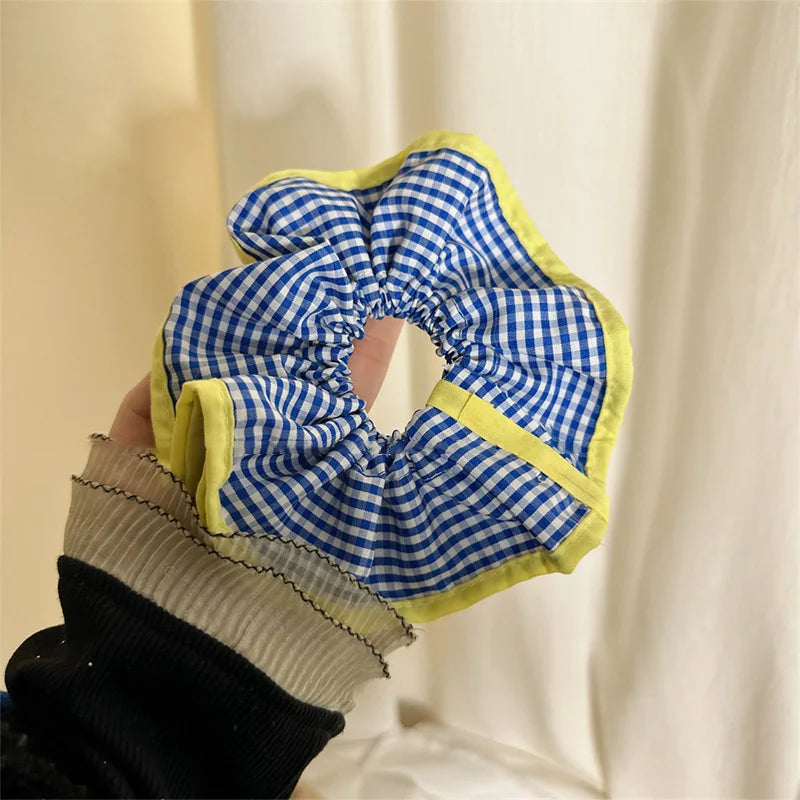 nvxiot - Retro Korean Flower Lace Scrunchies Four Layer Women Girls Exquisite Elastics Plaid Large Intestine Hair Holder Sweet INS Access