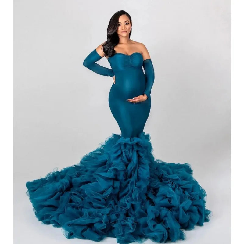 nvxiot - Mermaid Maternity Robes for Photo Shoot Off Shoulder Sweetheart Foto Gowns Sexy Spandex Baby Shower Dresses
