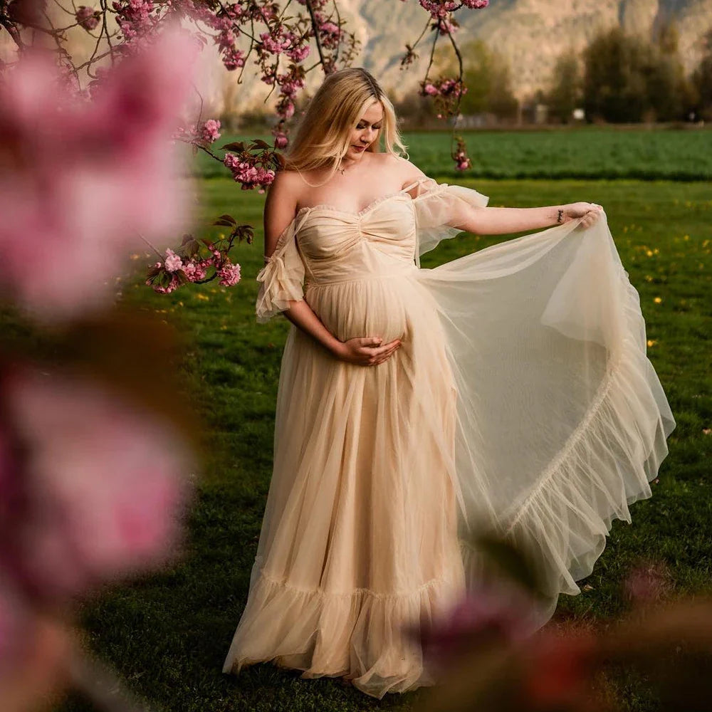 nvxiot - Bohemian Pregnancy Dress Elegant Two Piece Sling Chiffon Set Maternity Gown For Photo Shoot Photography Dress For Women