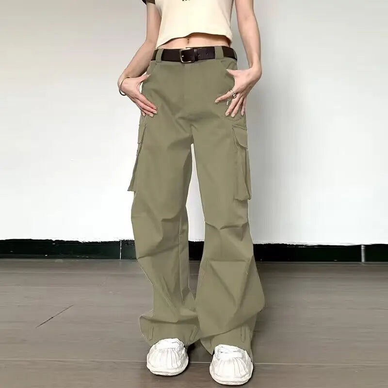 nvxiot - Zipper Pockets High Waist Solid Y2K Streetwear Wide Leg Women'S Cargo Pants Casual Daily Vacation Wholesale Clothing