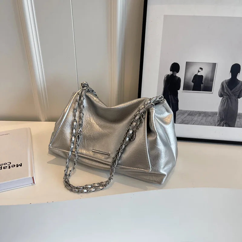 nvxiot - Fashion Black White Pu Shoulder Bag Simple Soft Big Capacity Handbags for Women 2024 New Trendy Shopping Underarm Shoulder Bag
