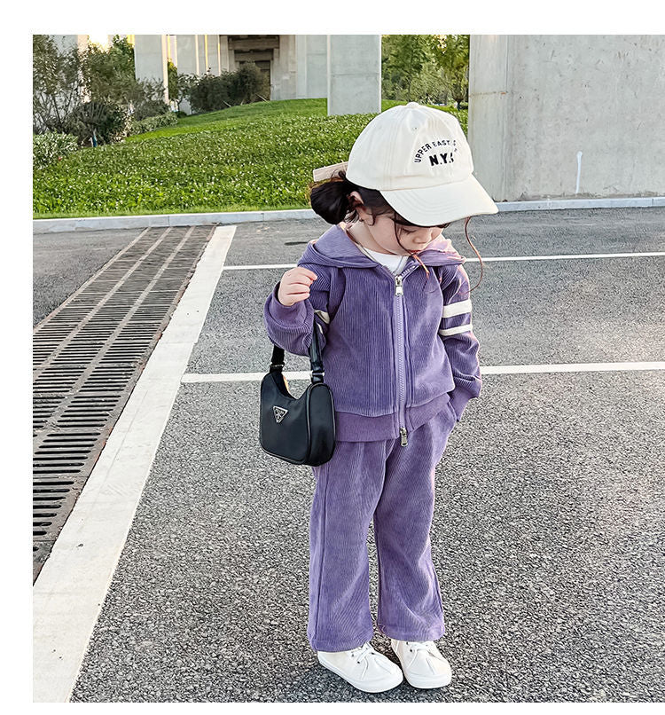 nvxiot Autumn Little Girls Children Clothing Set Two 2Pce Set Purple Hoodies Zipper Jacket +pants Baby Clothes Kids Outfits Sports Suit