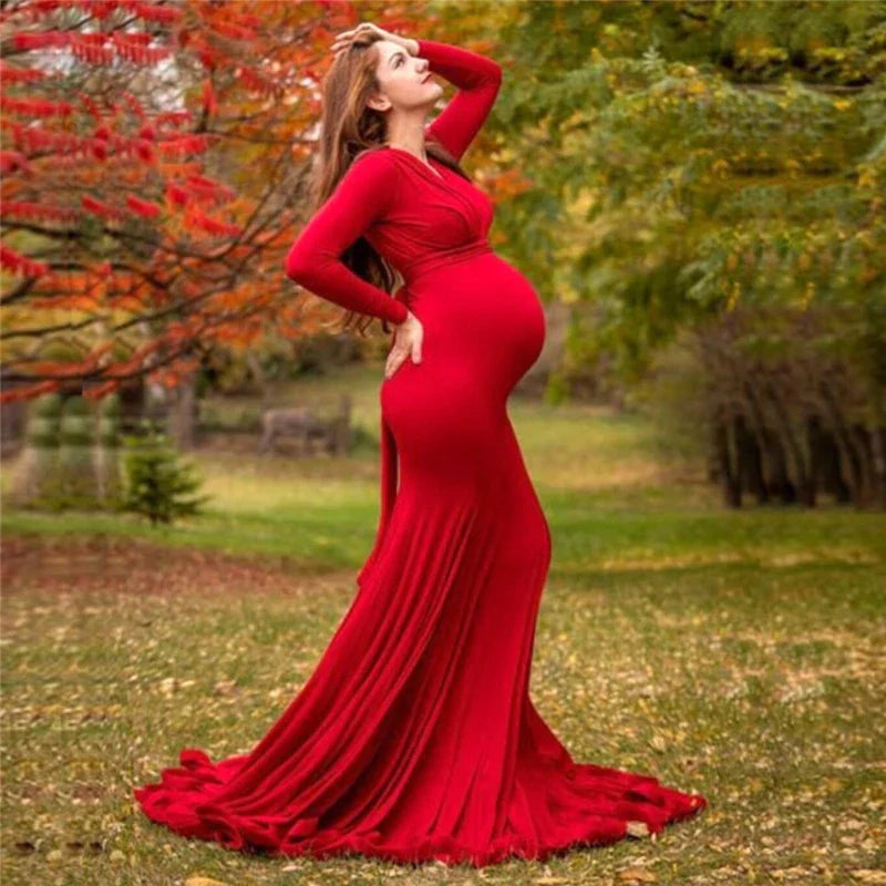 nvxiot - Sexy Maternity V-neck Dresses Photography Long clothing Pregnancy Shoot Maxi Gown For Baby Showers Pregnant Women Photo Props