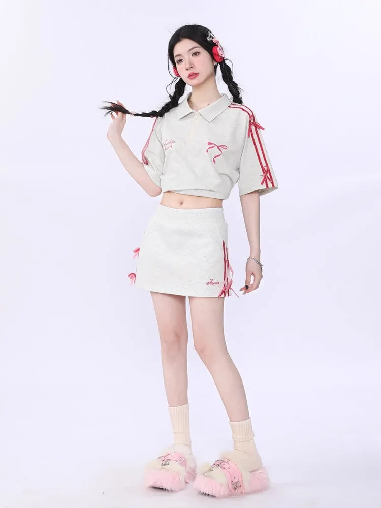 MQTIME - Sports Tennis Skirt for Women Embroidery Letter Mini Skirts with Bow Striped High Waist Hip Wrap Skirt Summer Slim Chic