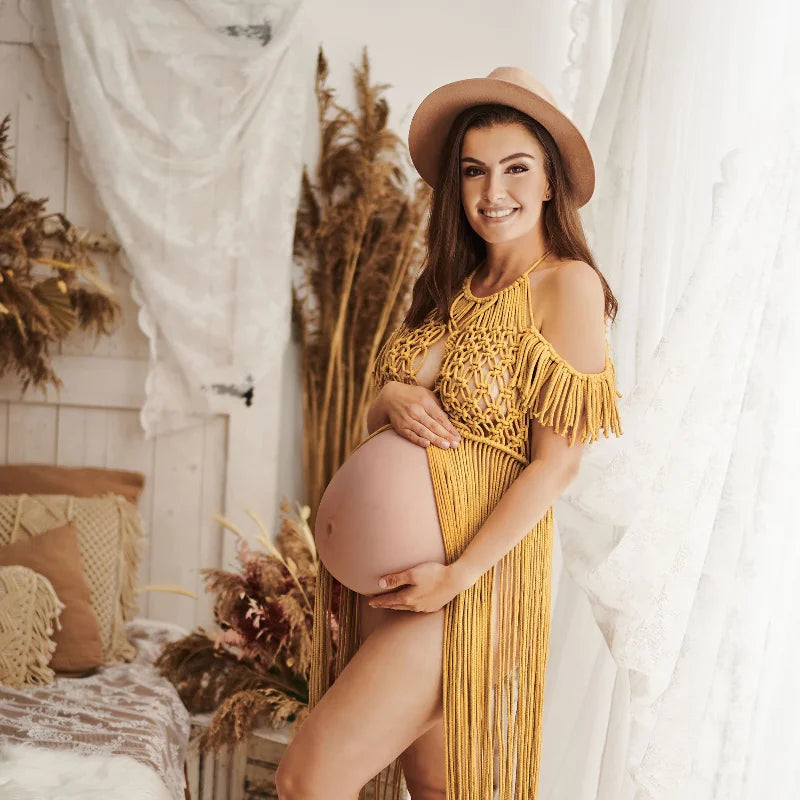 nvxiot - Macrame Maternity Dress for photo shoot, bohemian rope dress, boho gown for pregnancy session,