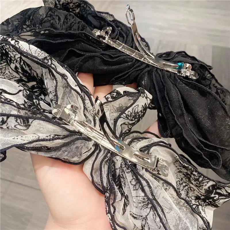 nvxiot Large Lace Bow Hair Clip Embroidered Bowknot Sweet Ribbon Hairpin Girl Headdress Top Clip Korea Hair Accessories