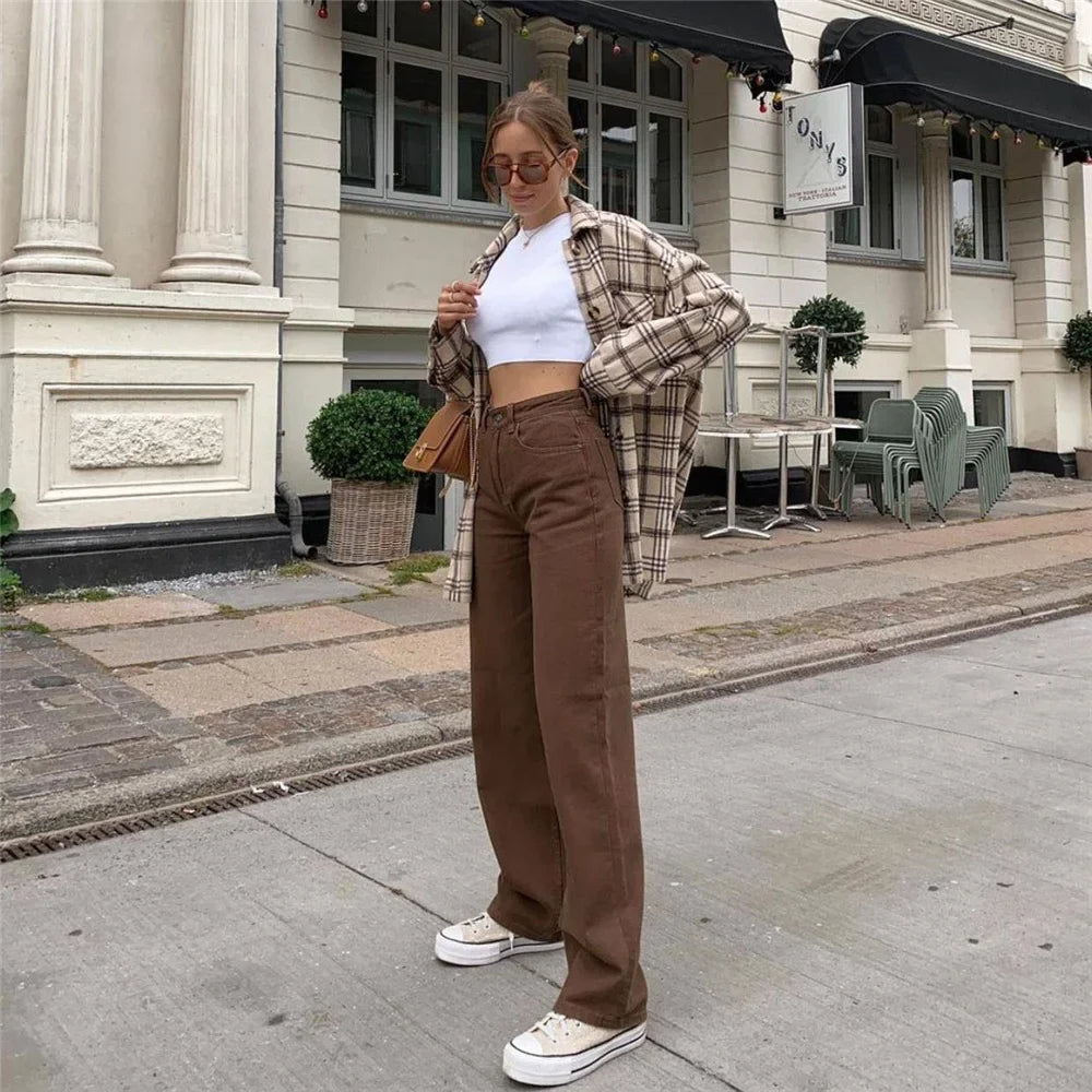nvxiot High waist jeans woman korean fashion mom baggy jeans straight leg jeans black loose denim trousers streetwear