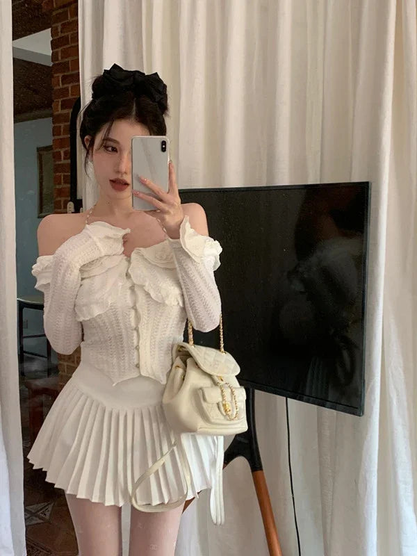 MQTIME - Women Crop Top Halter Chain T Shirt elegant t-shirt blusas korean clothing long sleeve tee stylish grunge aesthetic y2k cropped