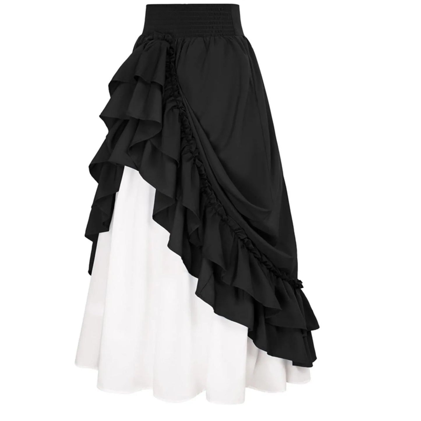 MQTIME - Medieval Skirts Women Retro Layer Ruffled High Waist Maxi Skirt Halloween Cosplay Costume Casual Patchwork Drawstring Skirt