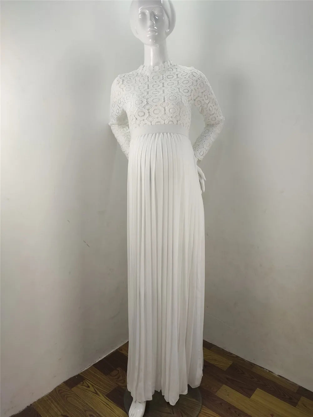 MQTIME - Lace Long Maternity Shoot Dress Pleated Pregnancy Photography Dresses Split Side Maxi Maternity Gown Photo Prop Pregnant Women