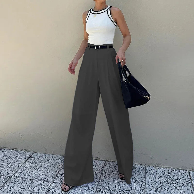 nvxiot - New Fashion Streetwear Women Pants Spring Autumn Women Elegant Solid Color Pants Female Straight Casual Wide Leg Trousers
