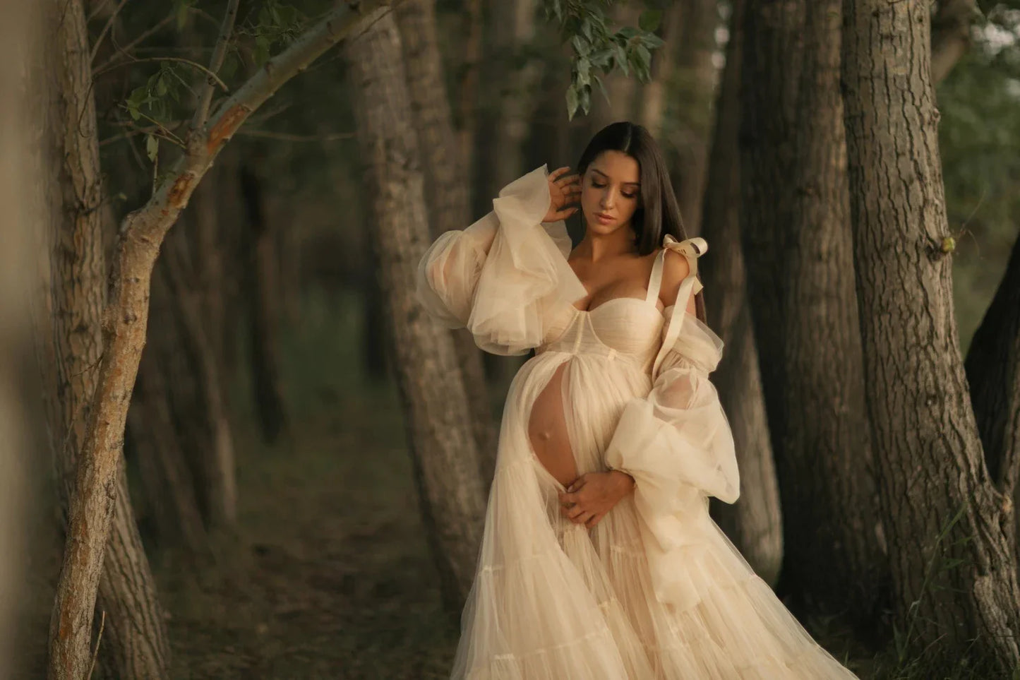 nvxiot - Gorgeous Ruffled Tulle Maternity Dresses for Photography Fluffy Tulle Pregnancy Women Photo Shoot Dress Maternity Robes Custom