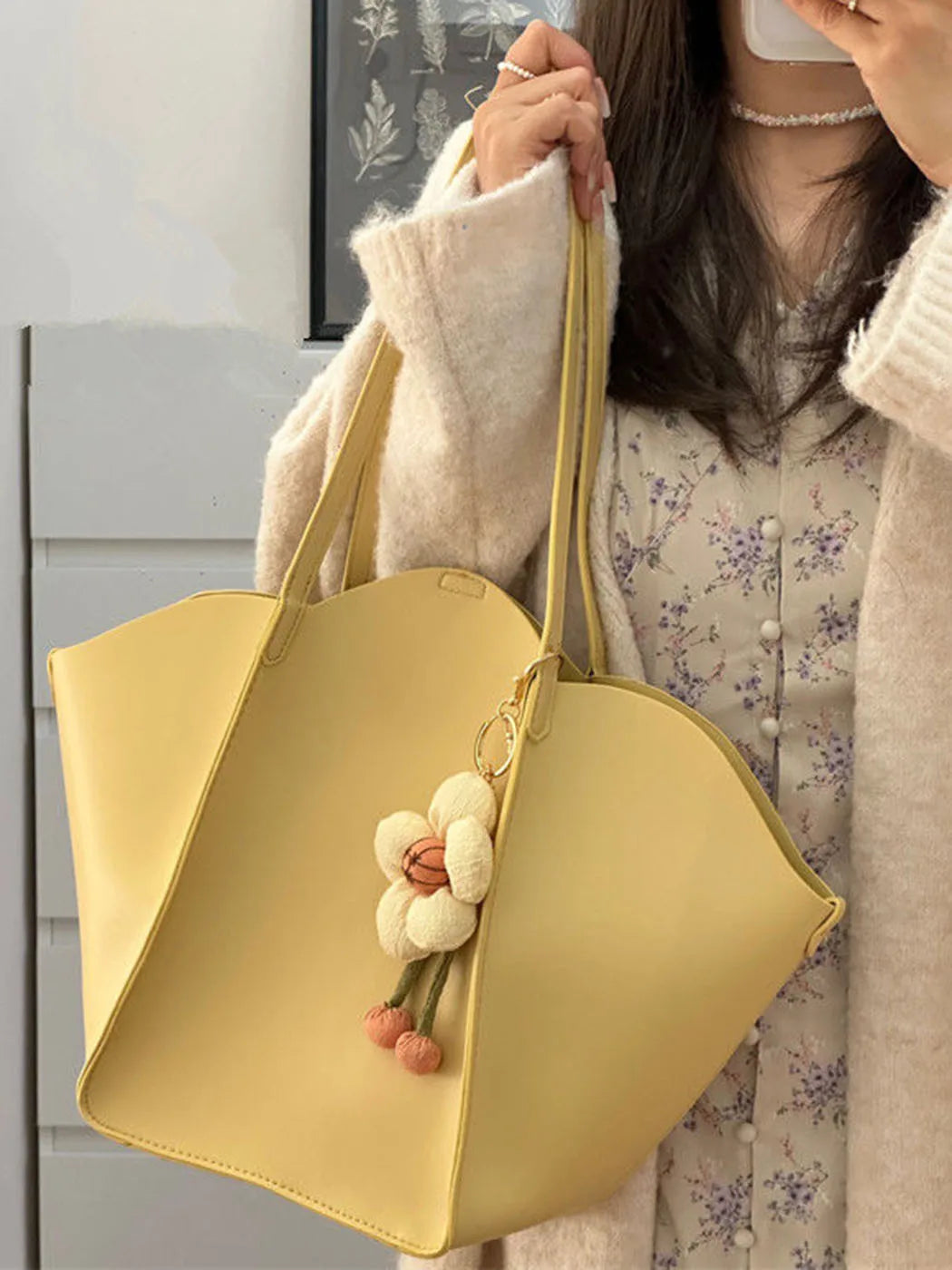 MQTIME - Harajuku Floral Tote Bag Women Summer Fairycore Aesthetic Yellow Handbags Ladies Large Capacity Vintage Handbag Y2k