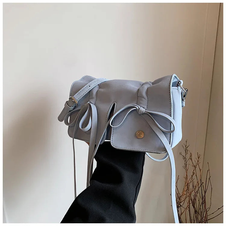 nvxiot - 2024 Korean Fashion Fold Bow Handbags Small Square Shoulder Bags For Women Black White Pink Silver Trendy Daily Shopping HandBag
