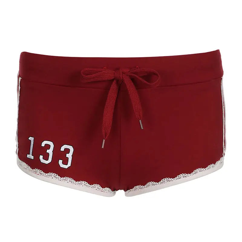 nvxiot - Sports Spicy Girl Lace Contrast Shorts Women Clothing Summer New Fashion Low Waist Tight Red Retro American Versatile Hot Pants