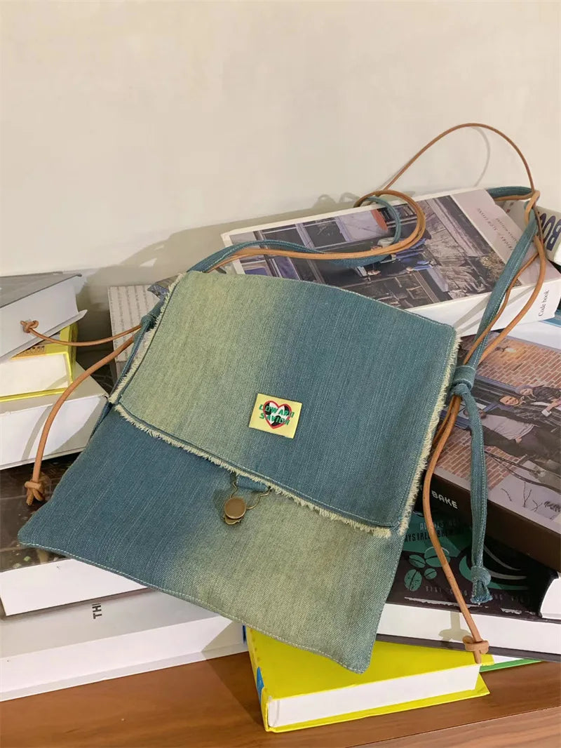 nvxiot - Denim Y2k Messenger Bags Women New High Steet Girls Casual Crossbody Bags Female Fairy Core Harajuku Bag Ladies