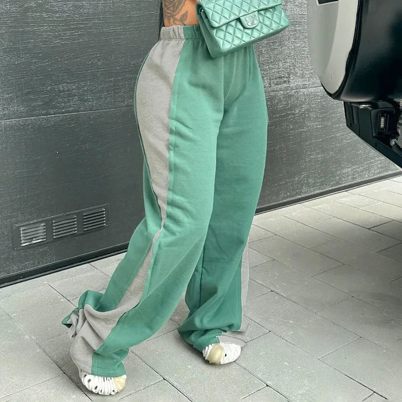 nvxiot - Contrast Color Fleece Loose Casual Pants Women Autumn Winter Elastic Waist Fashion Trousers Streetwear Bottoms Sweatpants