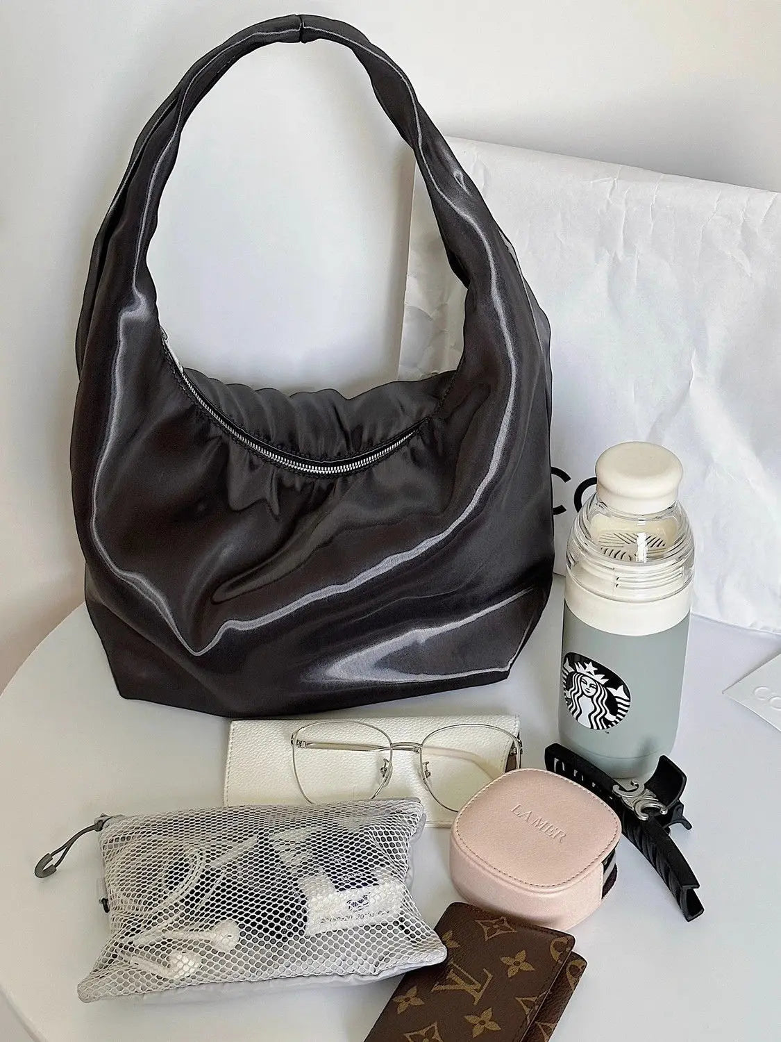 MQTIME - Vintage Black Handbag Women High Street Nylon Zipper Chic Casual Shoulder Bags Purse Female Large Capacity Tote Bag Y2k