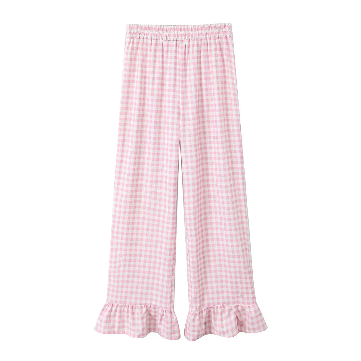 MQTIME - Pants For Women Spring Chic Casual Plaid Printing Elastic Waist Pants Woman Sweet Folds Loose Trousers Streetwear