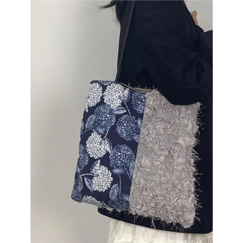 nvxiot - Fairycore Aesthetic Floral Shoulder Bags Women Hot Girls Lace Chic Canvas Tote Bag Female Vintage Harajuku Handbag Y2k