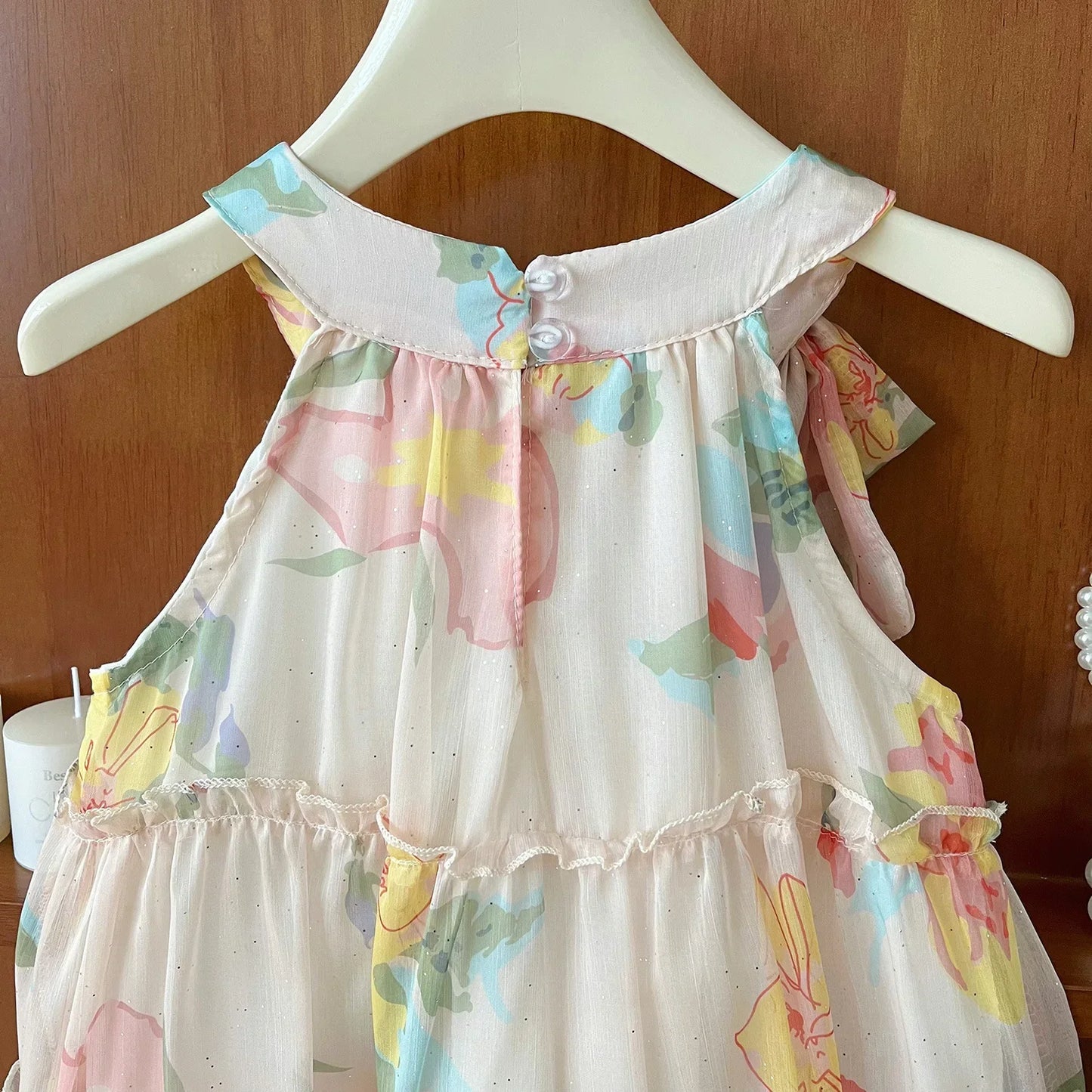 MQTIME - Summer Korean Children Girl Vestidos Cotton Sleeveless Floral Printed Baby Girls Dress Straps Tulle Toddler Girls Princess Dress