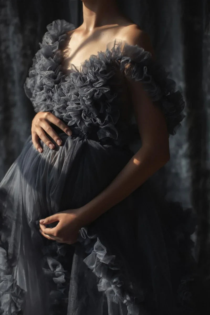 nvxiot - New Large Size Sexy Lace Maternity Dress V-neck Pleated Gauze Dresses Photography Props Maternity Clothing Robe Vestidos