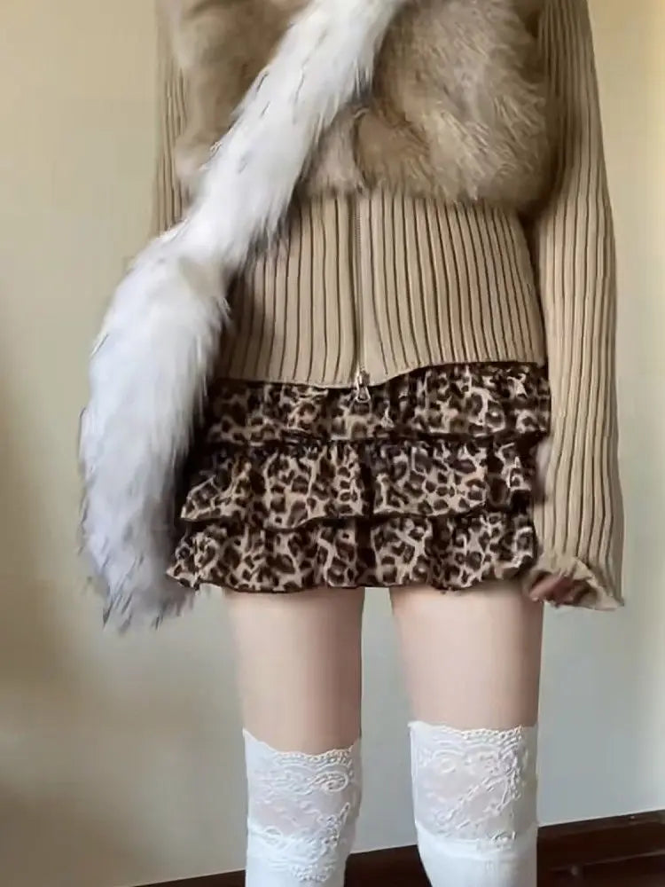MQTIME - Leopard Pattern Short Skirt for Women Subcultural Punk Y2K Spicy Girl Spliced Spring/Summer New High Waist A-line Cake Skirt