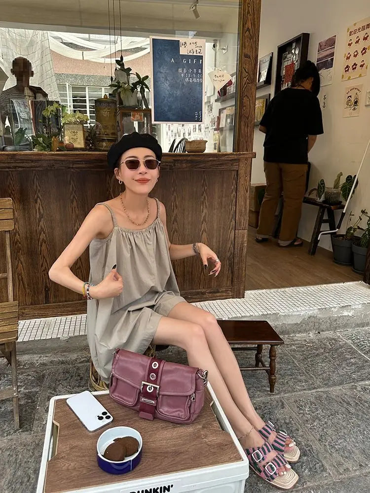 MQTIME - French Fashion Camisole Tank Top Jumpsuit for Women New Summer Korean Loose Fitting Romper Wide Leg Casual Shorts Women Clothing