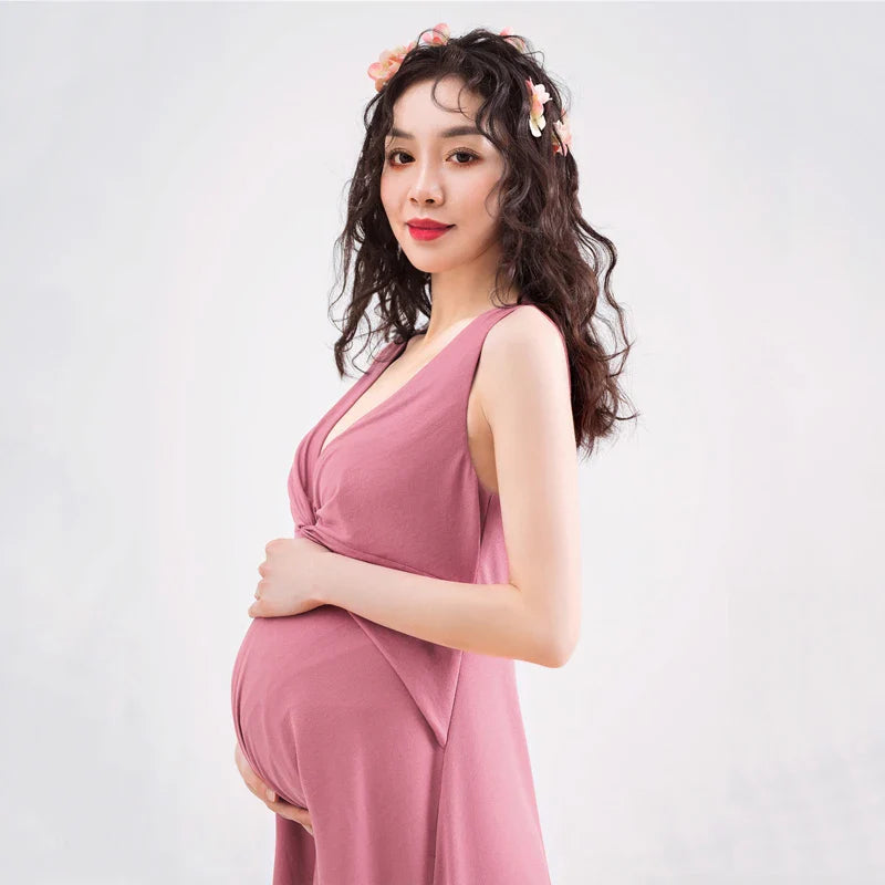 nvxiot - Classic Slim Maternity Photography Dresses Soft Sexy Solid Pregnant Women's Photo Shoot Dress Sleeveless Elegant Gravide Clothes