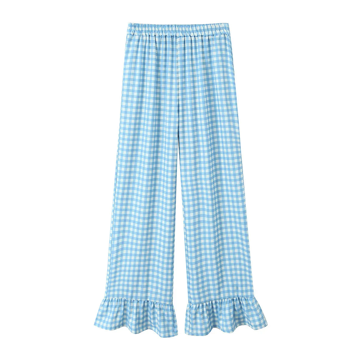 MQTIME - Pants For Women Spring Chic Casual Plaid Printing Elastic Waist Pants Woman Sweet Folds Loose Trousers Streetwear