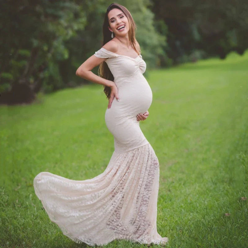 nvxiot - Sexy Lace Mermaid Dress Maternity Photography Props Pregnant Off Shoulders Baby Shower Shoot Clothes Pregnancy Maxi Gown